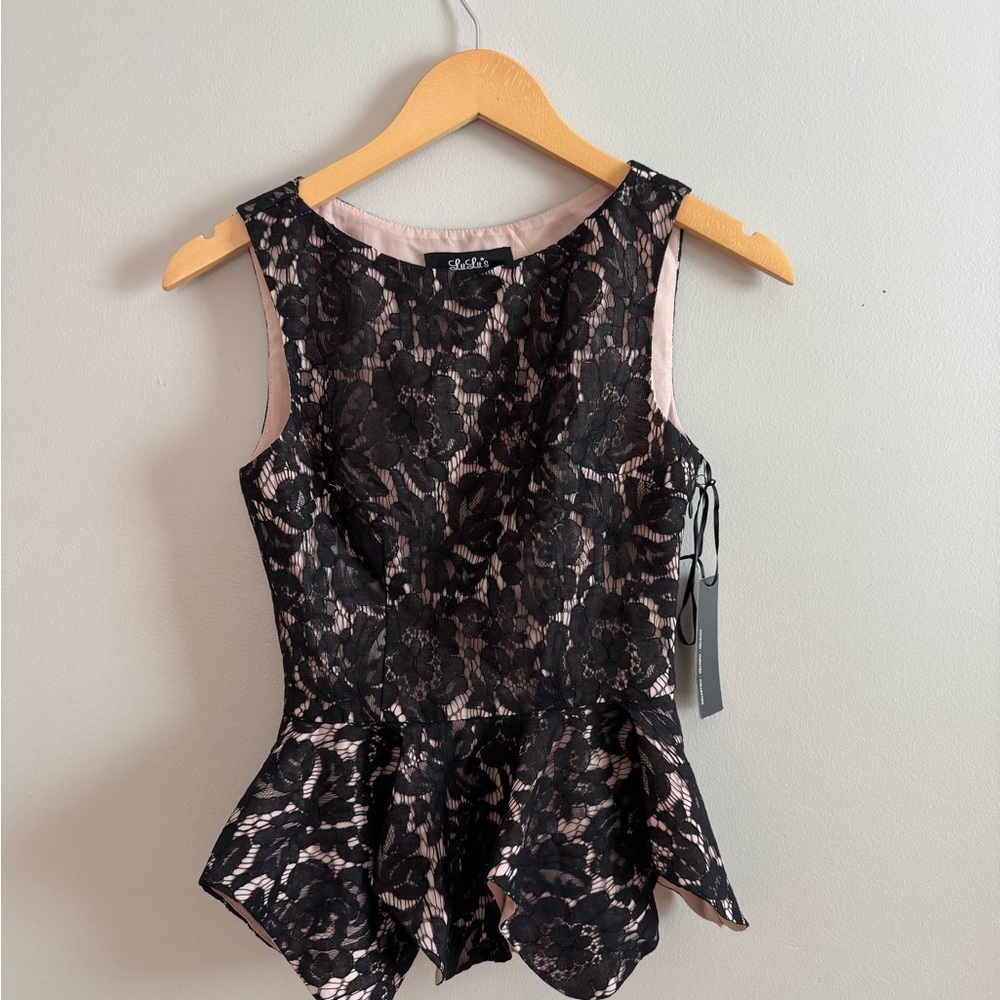 Lulu's Black and White Peplum Tank Top